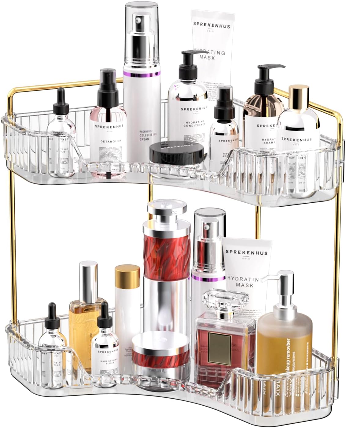 Luxury Gold Skincare - 2-Tier Clear Bathroom Organizer Countertop Storage
