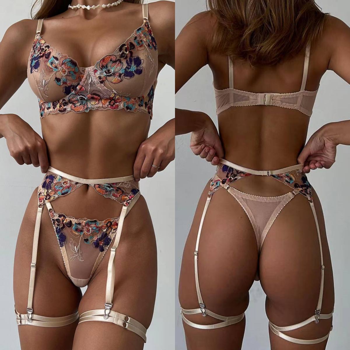 Ultra Luxury Skincare - Krasapt Luxury Embroidery See-through Lingerie 4Pcs