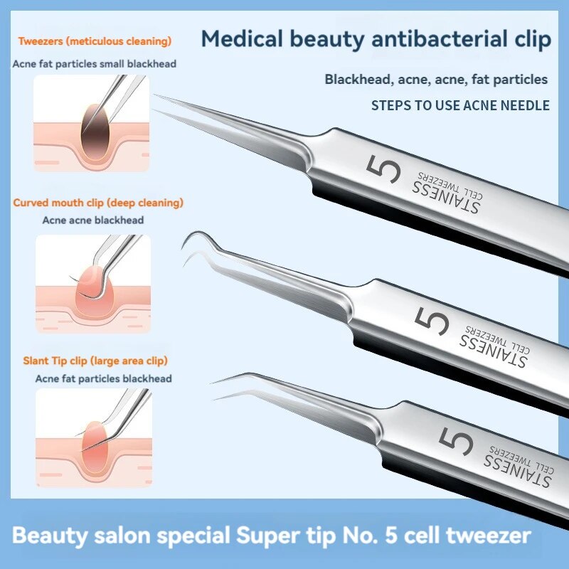 Luxury Skincare Acne - 7pcs Stainless Steel Splinter Acne Clip