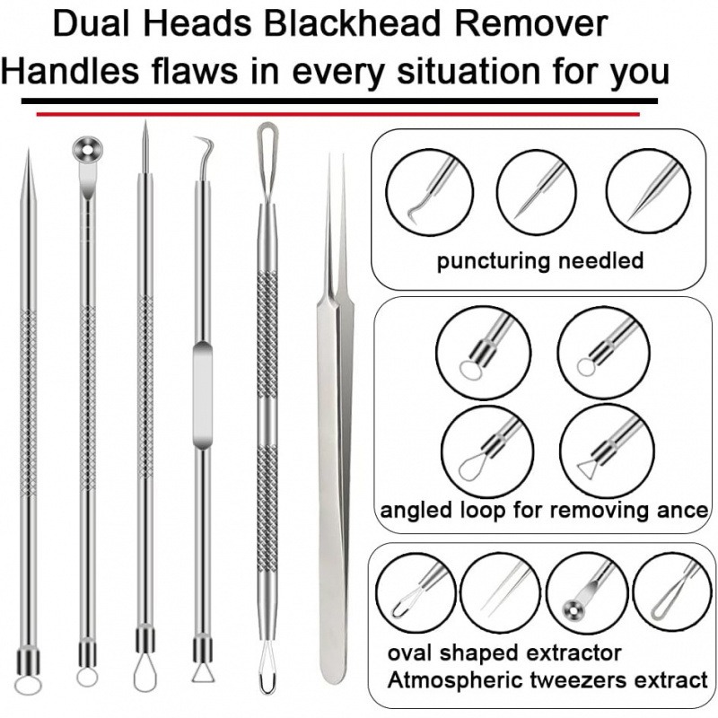 6PCS Pimple Removal Tool Black - Luxury Skincare Acne ulasan dan harga