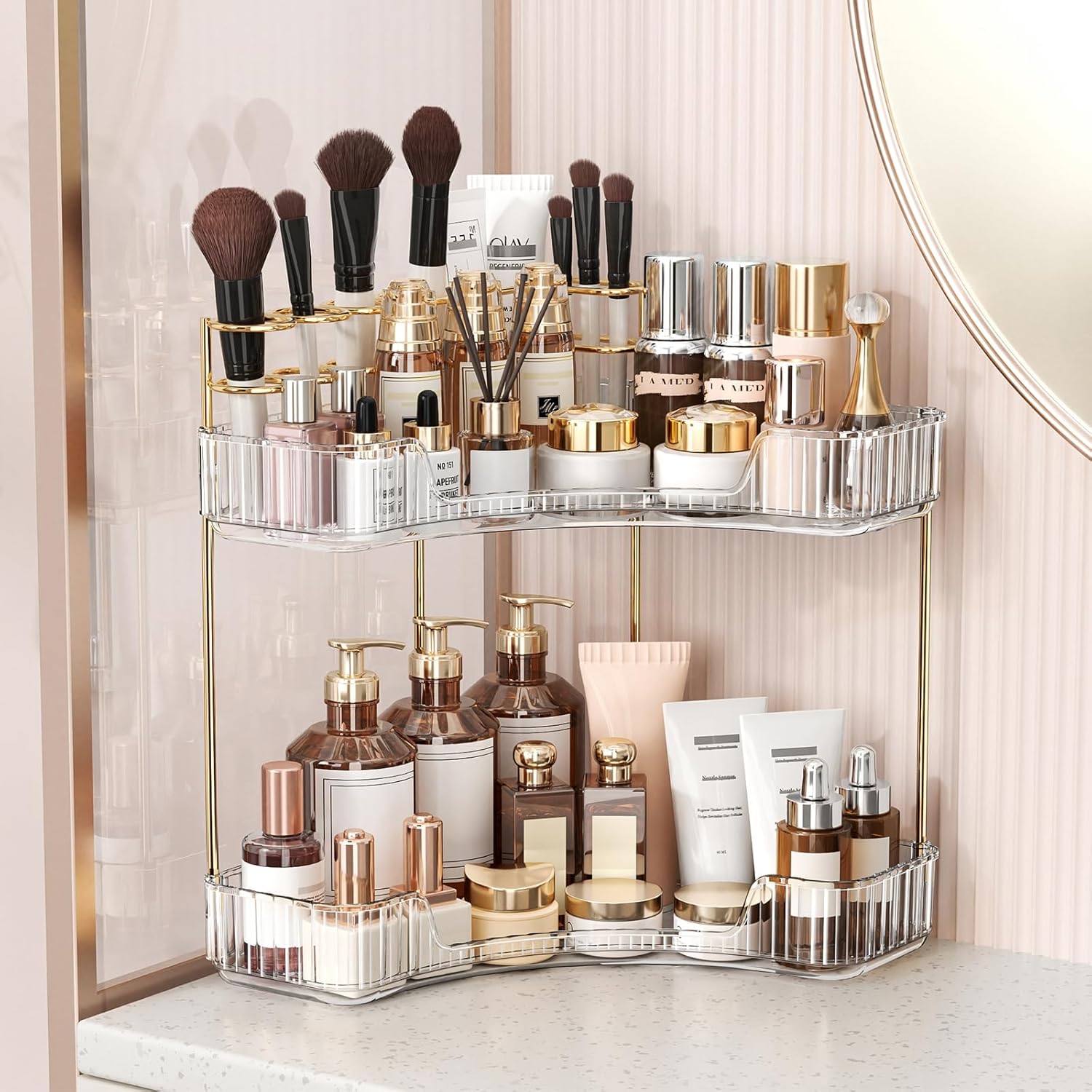 2-Tier Clear Bathroom Organize - Luxury Gold Skincare ulasan dan harga