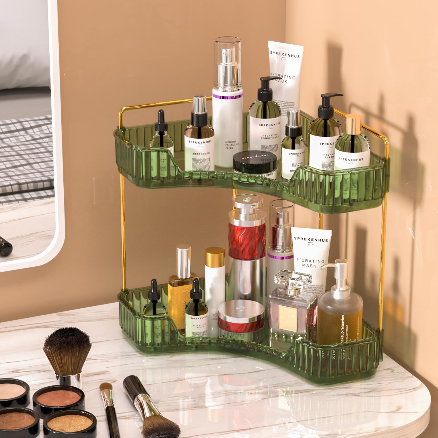 2-Tier Clear Bathroom Organize - Luxury Gold Skincare ulasan dan harga